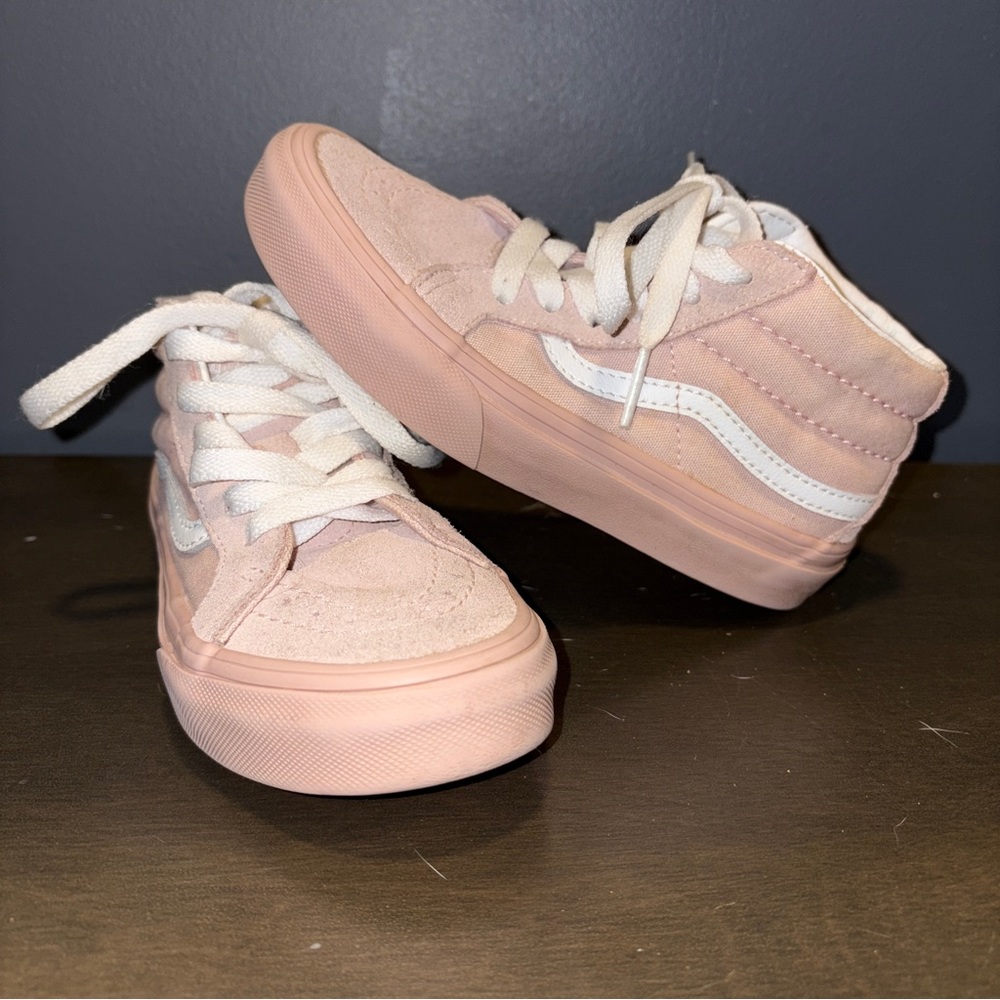 Vans Kids Sk8-Mid Reissue Pastel Mono Lace Up Shoes Rose Smoke Pink Toddle 12.5